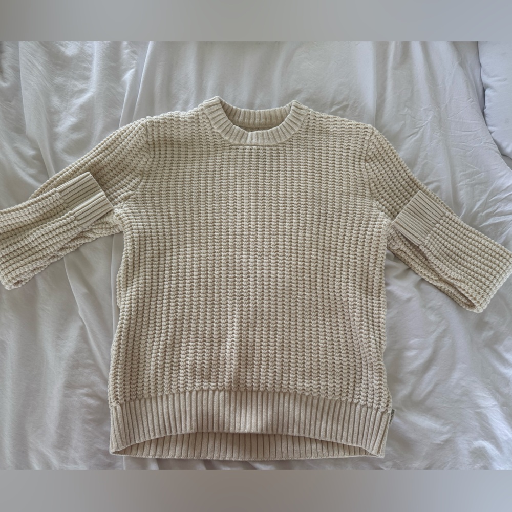 Hollister Cream Crew Neck Sweater with Ribbed Knit